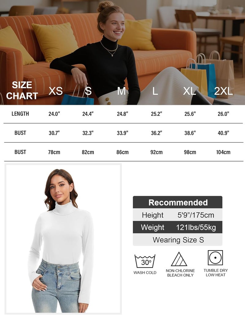 Kinglaman 5 Pack Turtleneck Thermal Shirts for Women, Turtle Neck Long Sleeve Fleece Lined Base Layer Underwear Tops - Image 5